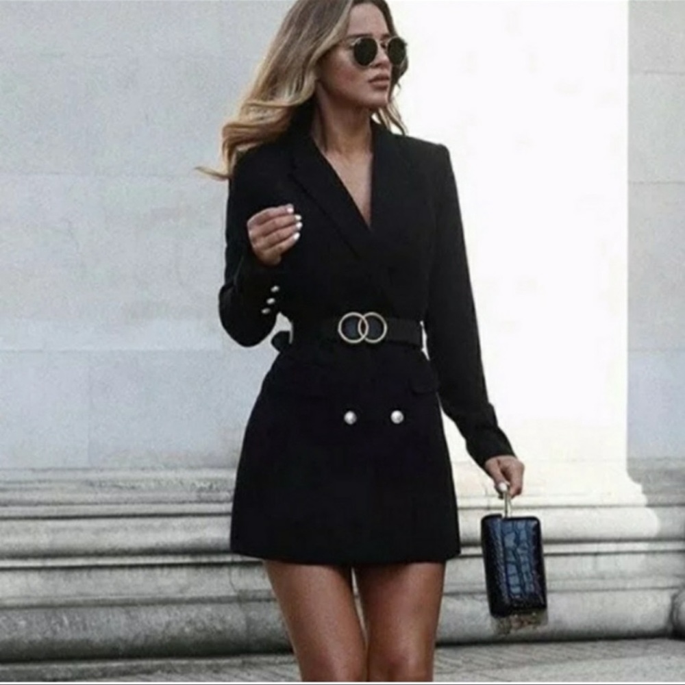 ZARA | NWT DOUBLE BREASTED LONG BLAZER BLACK L